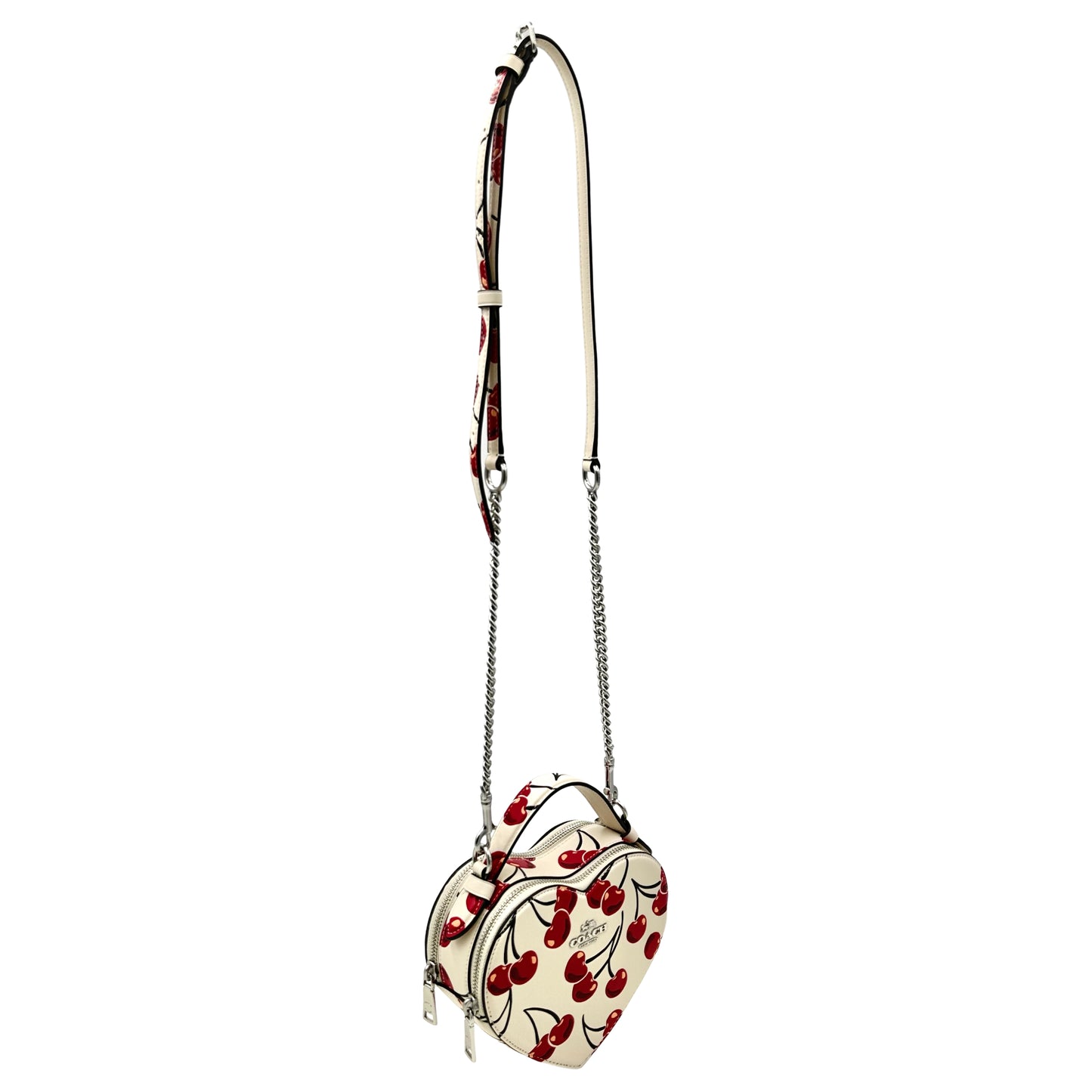 Coach Heart Crossbody Bag With Cherry Print- Silver/Chalk Multi