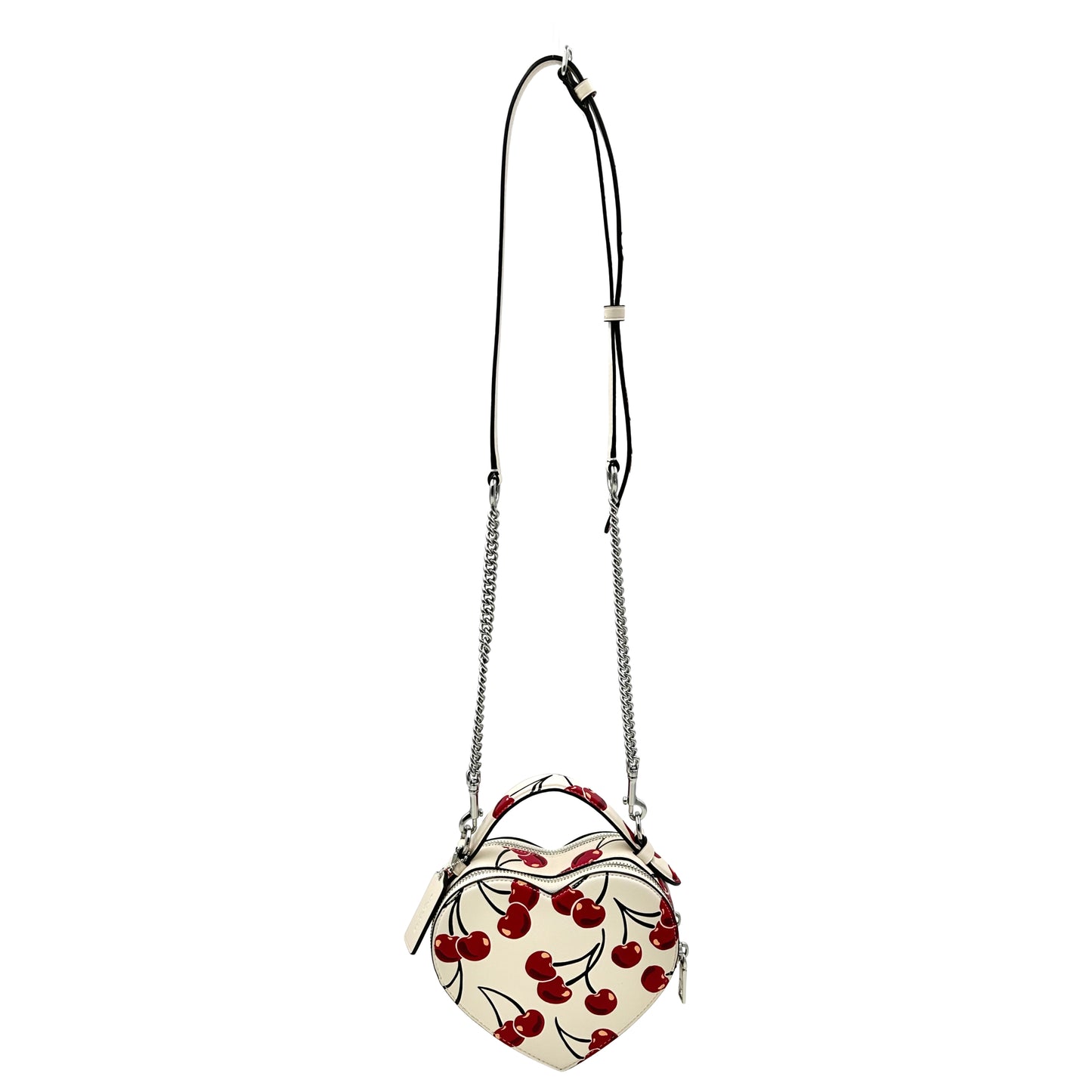 Coach Heart Crossbody Bag With Cherry Print- Silver/Chalk Multi