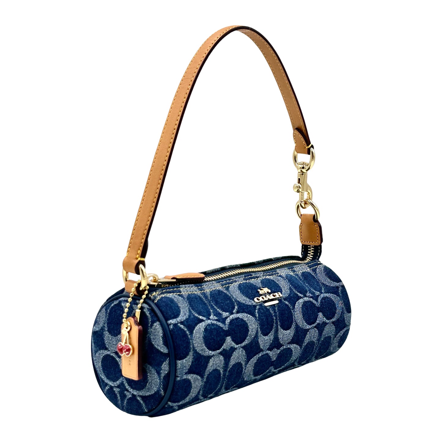 Coach Wristlet Nolita Barrel Bag Signature Denim- Gold Blue