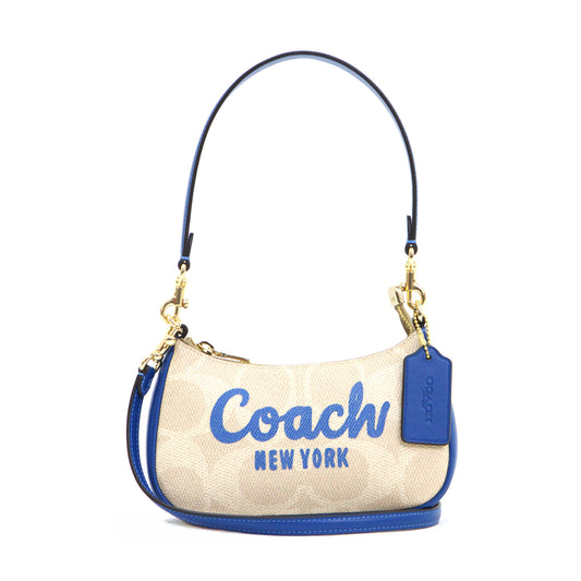 Coach Teri Mini Crossbody Bag In Signature Canvas With Coach Graphic - Sand/Pacific Bright Mineral
