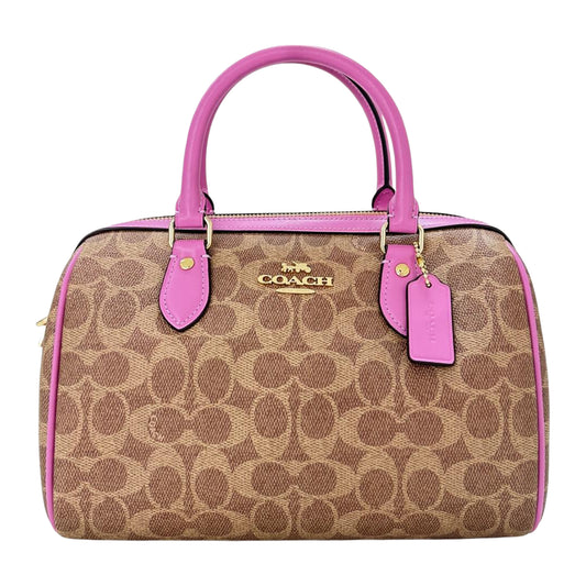 Coach Rowan Satchel Bag - Tan /Fushia