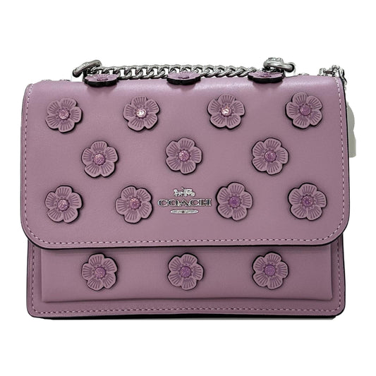 Coach Mini Klare Crossbody Bag with Floral Applique- Silver/ Lilac