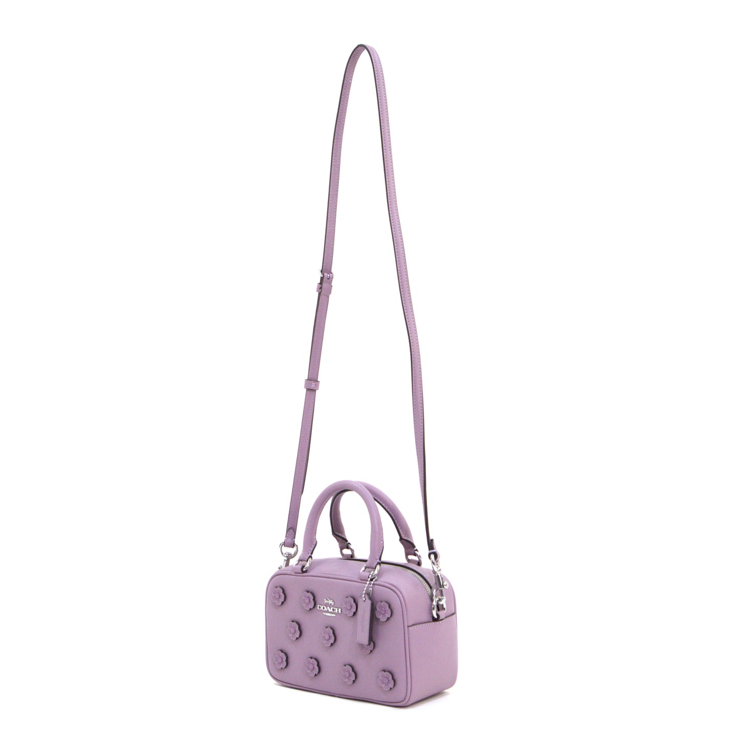Coach Satchel Crossbody Bag with Floral Applique - Silver/Lilac