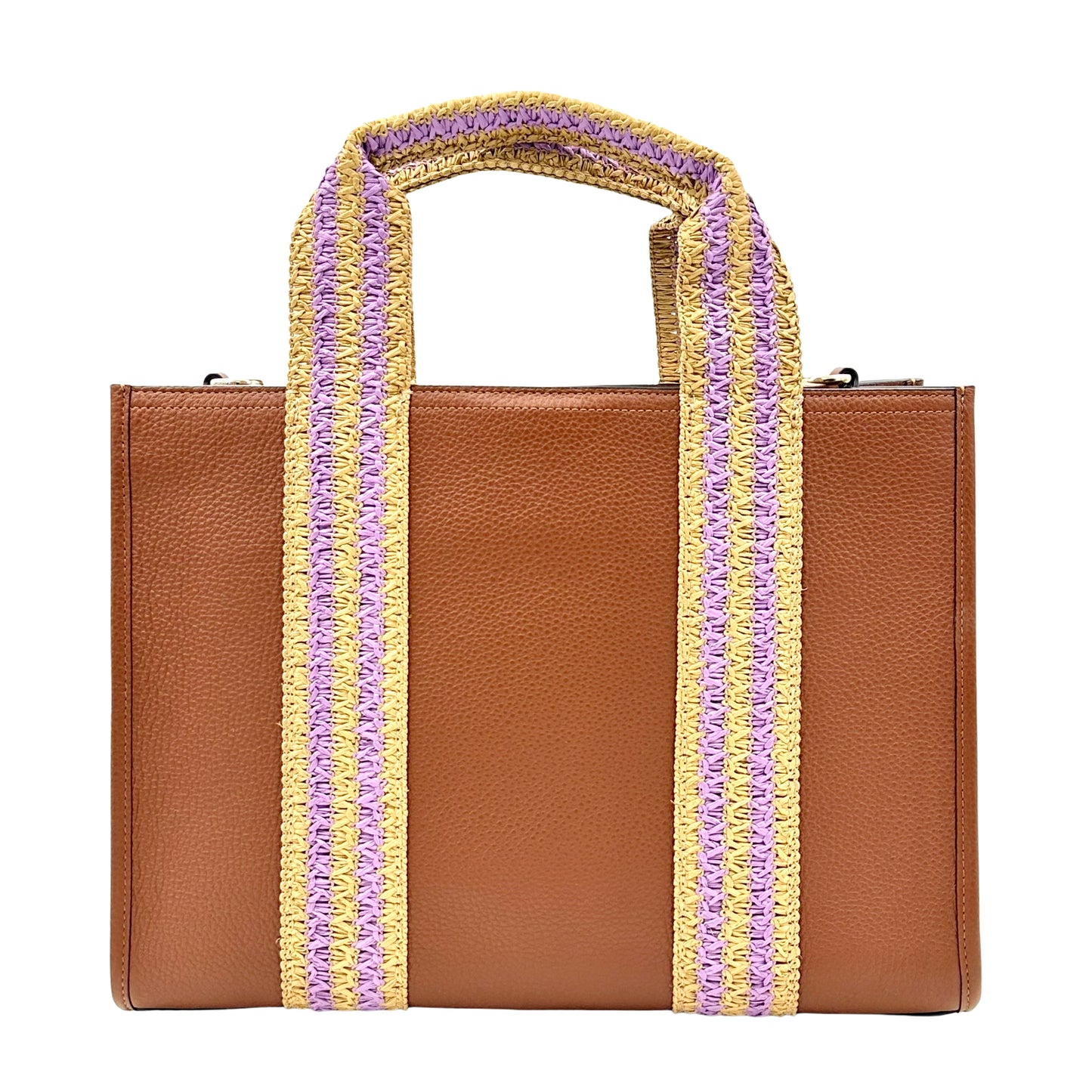 Coach Smith Tote Bag Straw Leather-Gold/ Redwood Multi