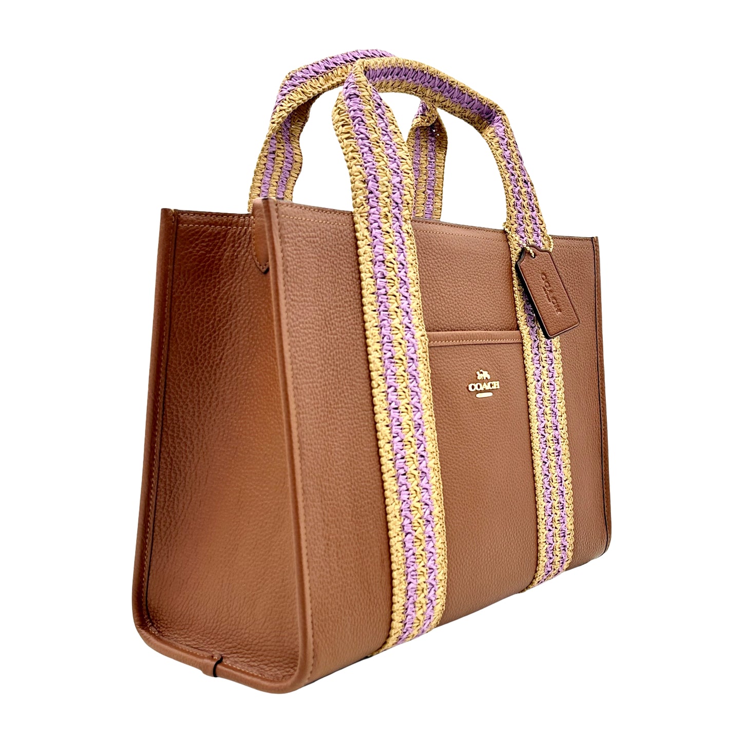 Coach Smith Tote Bag Straw Leather-Gold/ Redwood Multi