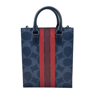 Coach Dylan Tote Bag In Signature Canvas With Varsity Stripe- Midnight/ Navy Multi - www.unoo.com