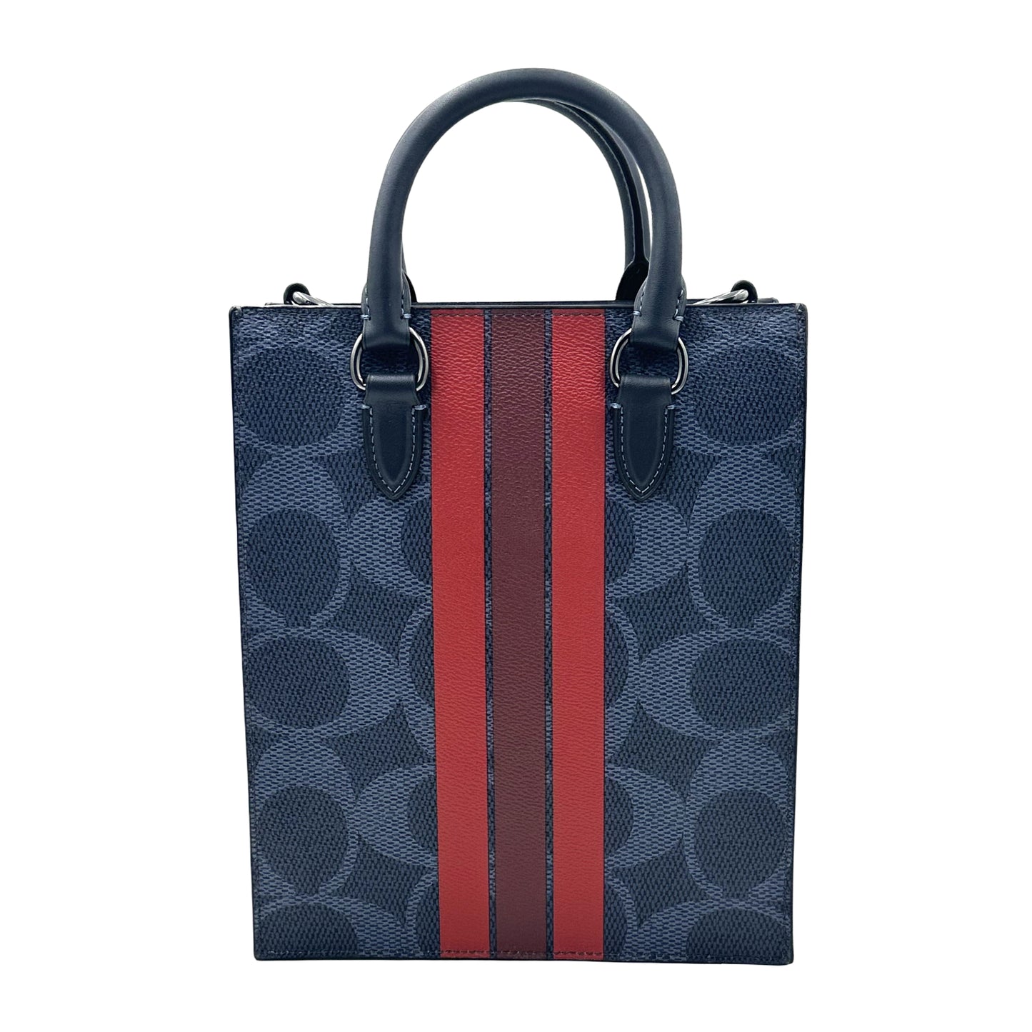 Coach Dylan Tote Bag In Signature Canvas With Varsity Stripe- Midnight/ Navy Multi