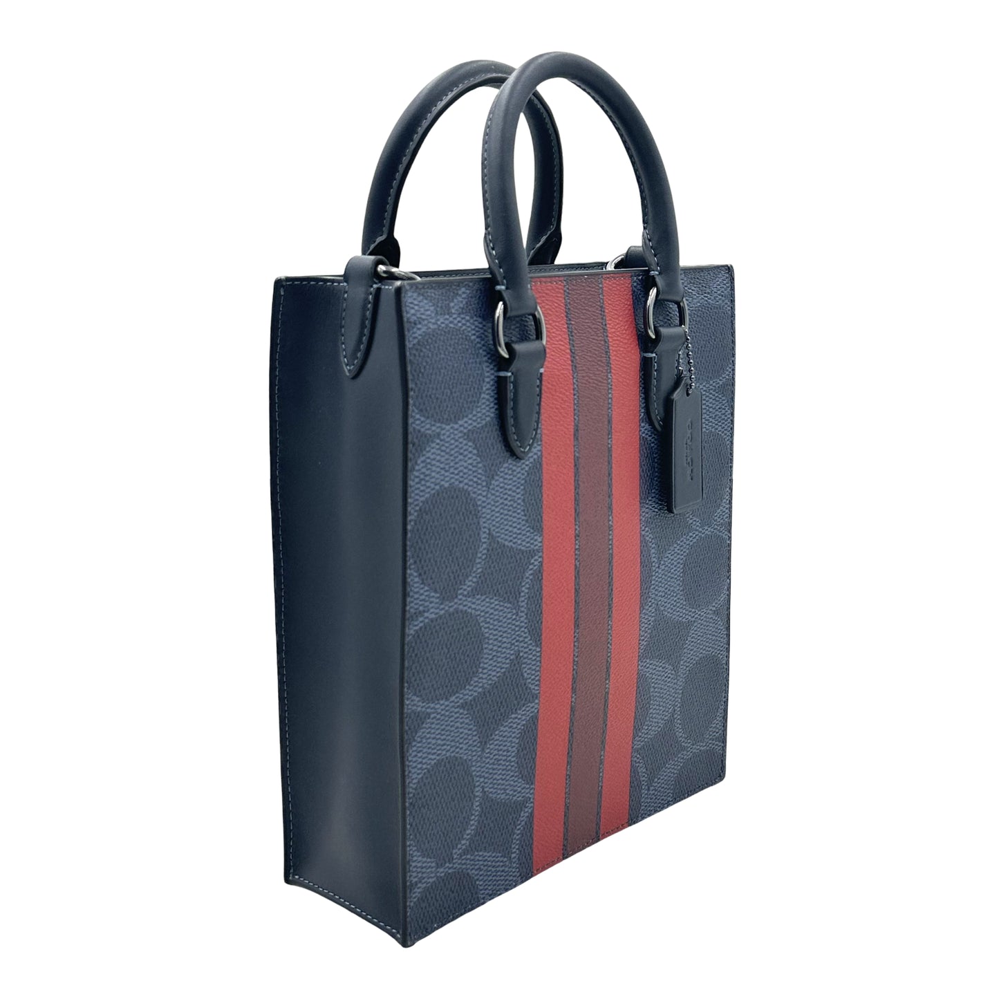 Coach Dylan Tote Bag In Signature Canvas With Varsity Stripe- Midnight/ Navy Multi