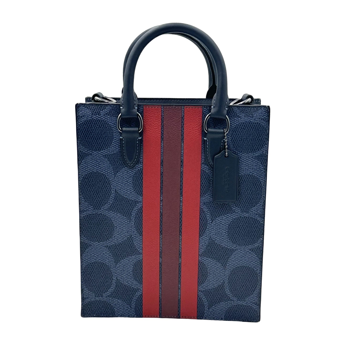 Coach Dylan Tote Bag In Signature Canvas With Varsity Stripe- Midnight/ Navy Multi