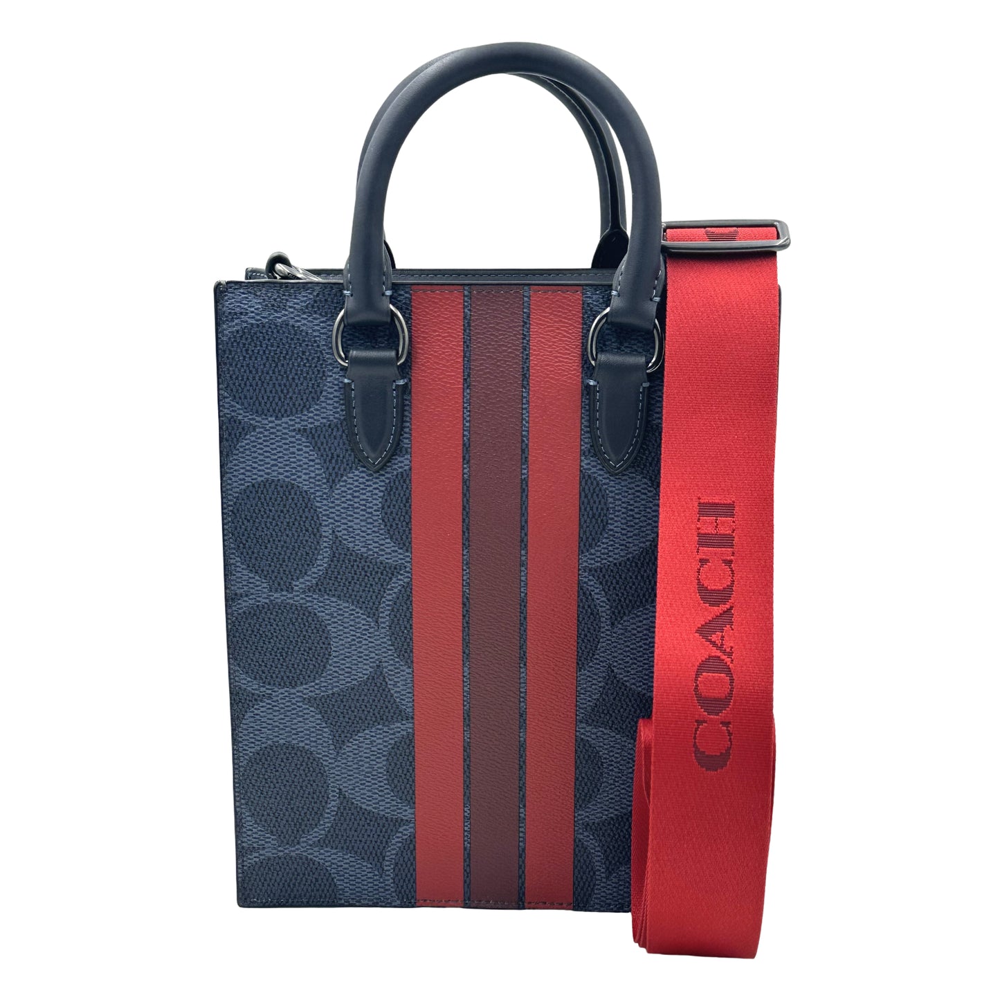 Coach Dylan Tote Bag In Signature Canvas With Varsity Stripe- Midnight/ Navy Multi