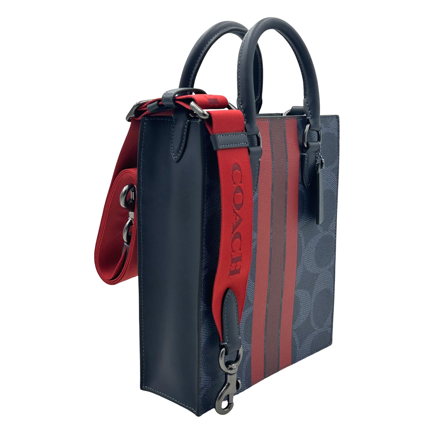 Coach Dylan Tote Bag In Signature Canvas With Varsity Stripe- Midnight/ Navy Multi