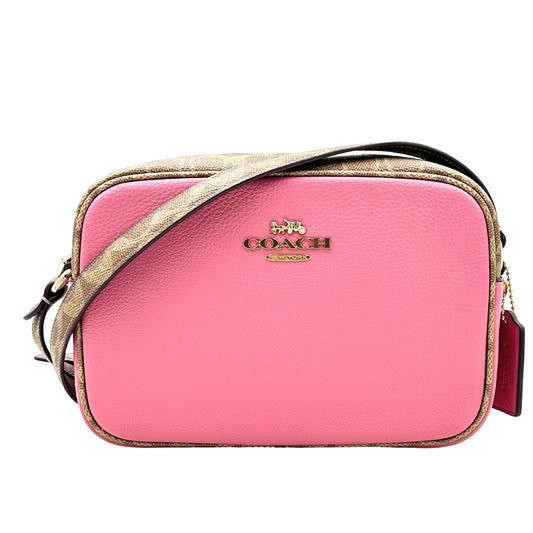 Jamie Camera Bag In Signature Canvas-Pink/Tan