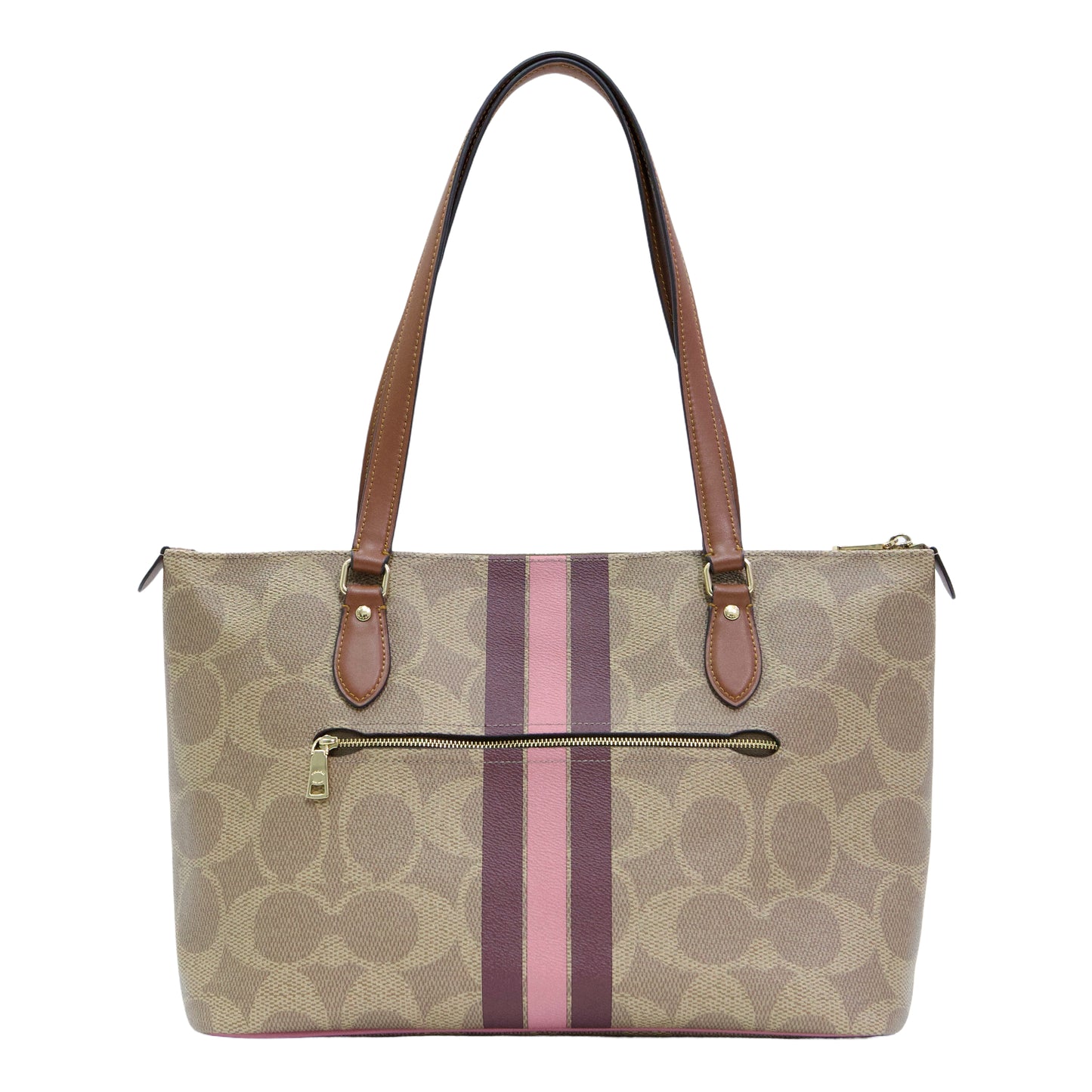 Coach Gallery Tote Bag In Signature Canvas With Stripe Print- Brown/ Multi