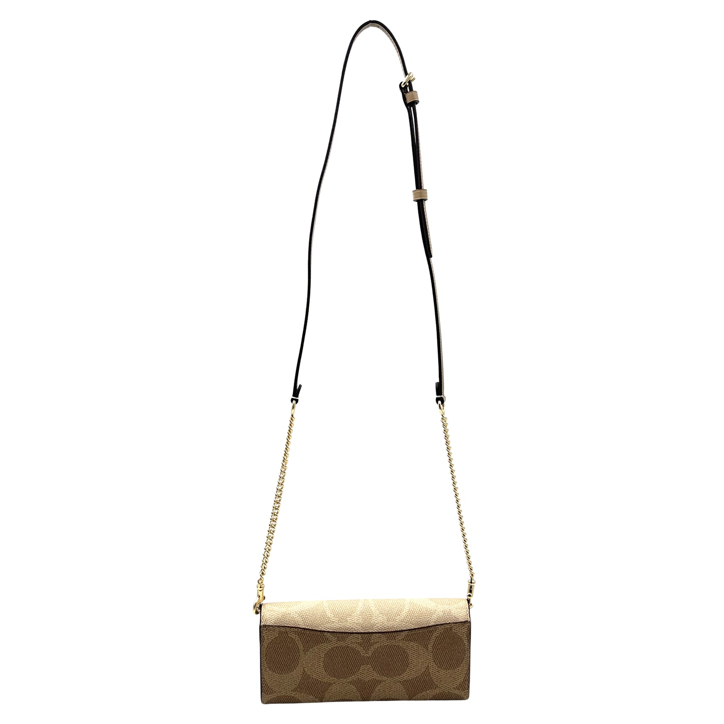 Coach Klare Wallet With Chain In Blocked Signature Canvas-Gold/Sand/Tan