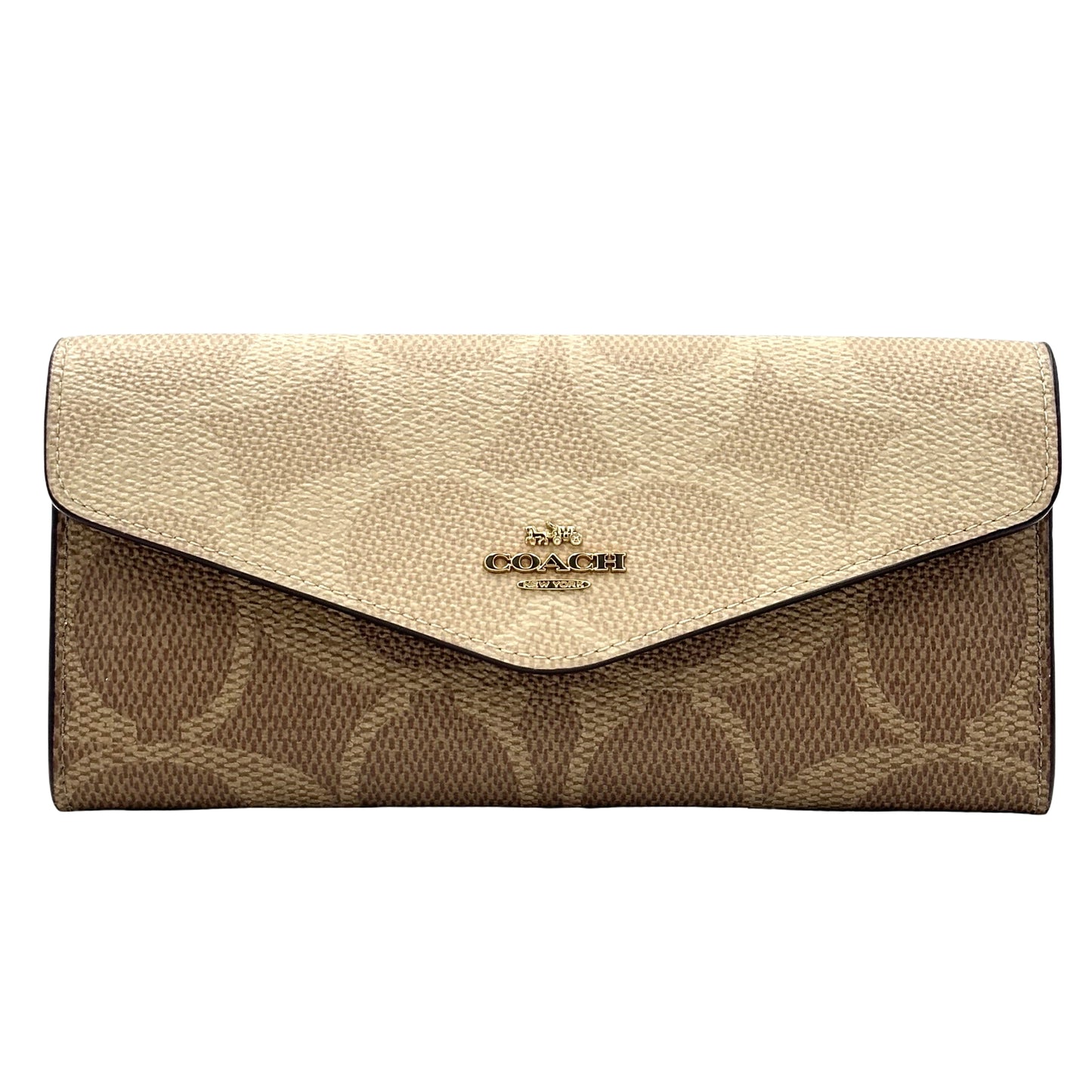 Coach Klare Wallet With Chain In Blocked Signature Canvas-Gold/Sand/Tan