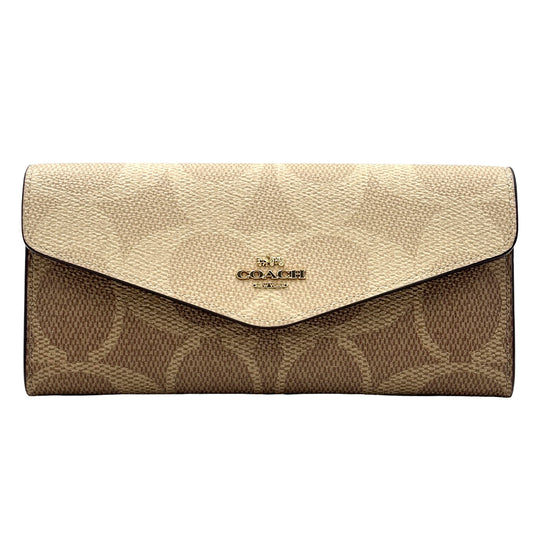 Coach Klare Wallet With Chain In Blocked Signature Canvas-Gold/Sand/Tan