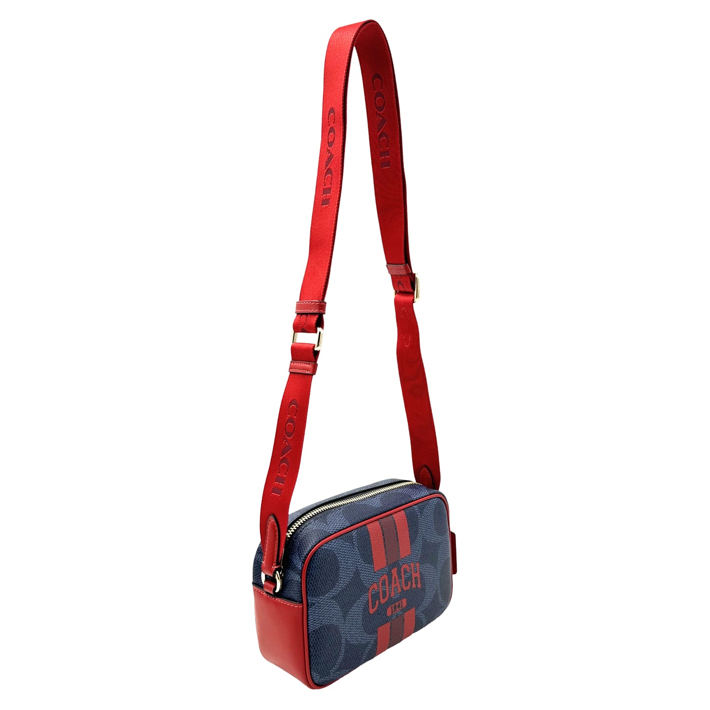 Coach Mini Jamie Camera Bag In Signature Canvas- Denim Bold Red
