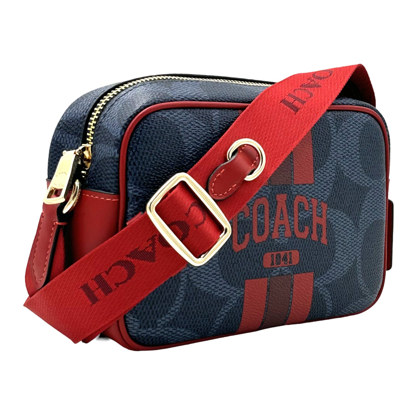 Coach Mini Jamie Camera Bag In Signature Canvas- Denim Bold Red