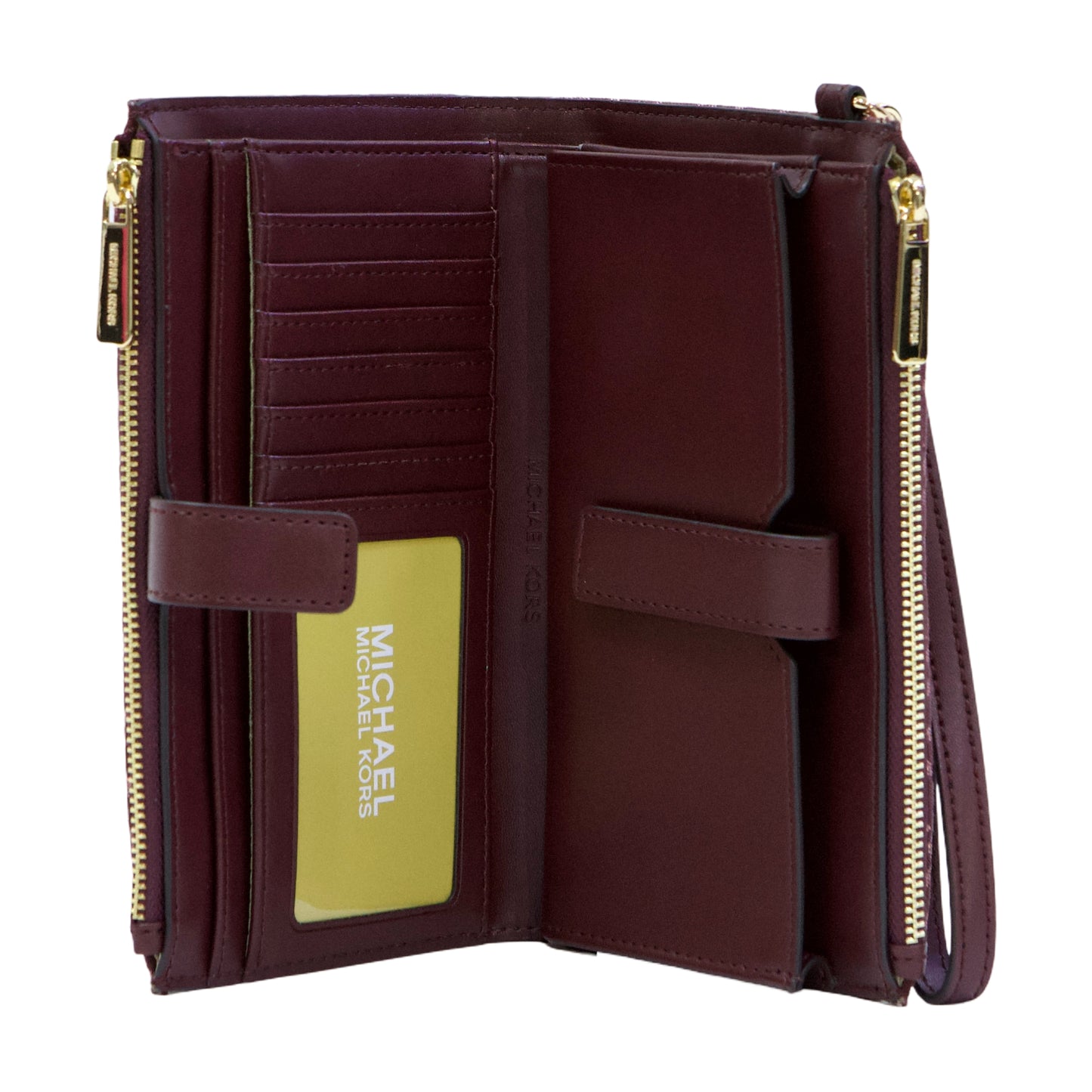 Michael Kors Jet Set Travel Large Double Zip Wristlet Wallet - Oxblood Multi