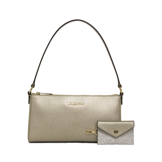Michael Kors Vincent Medium Pouchette With Card Case Shoulder Handbag -Pale Gold