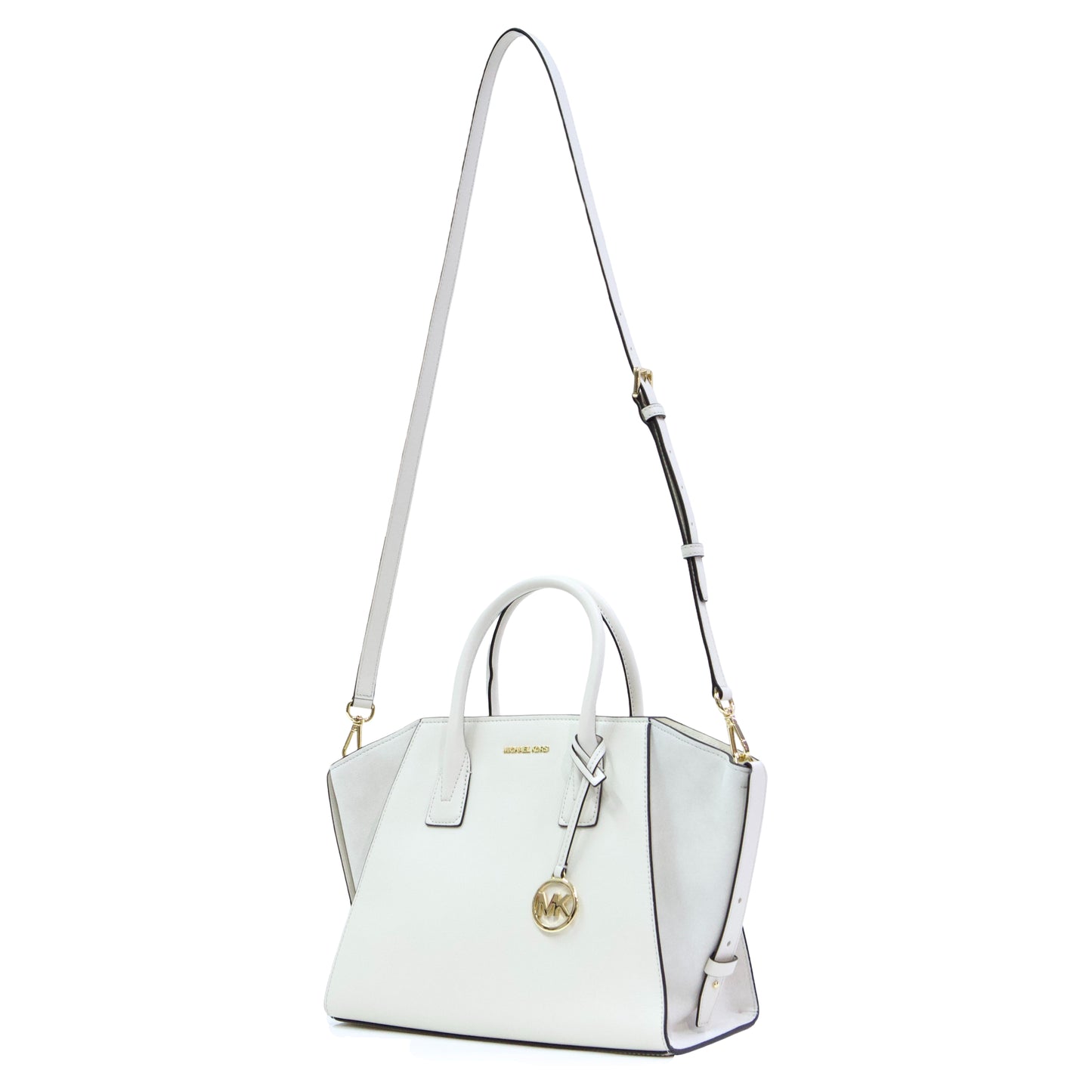 Michael Kors Avril Large Top Zip Satchel Leather- Light Cream