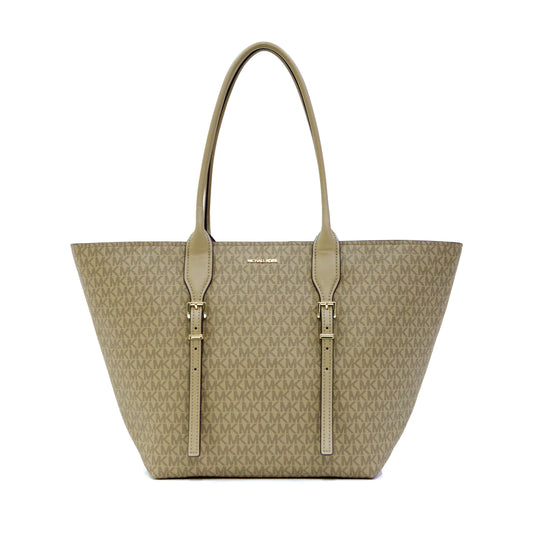 Michael Kors Moore Large Buckle Tote In Signature- Husk