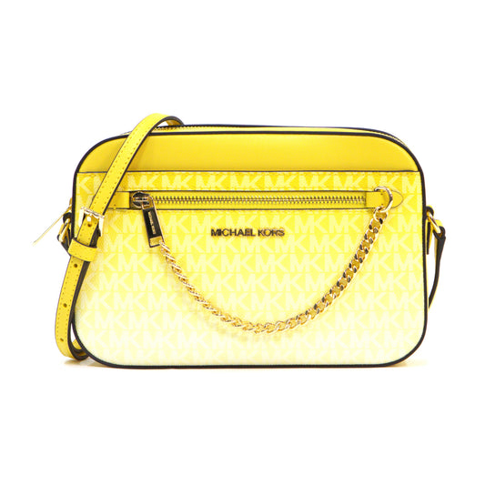 Michael Kors Jet Set Women Large Logo Zip Chain Crossbody Bag - Daisy Yellow