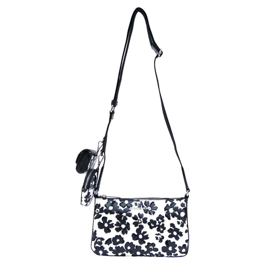 Jet Set Small Sequined Floral Print Crossbody Bag- Black