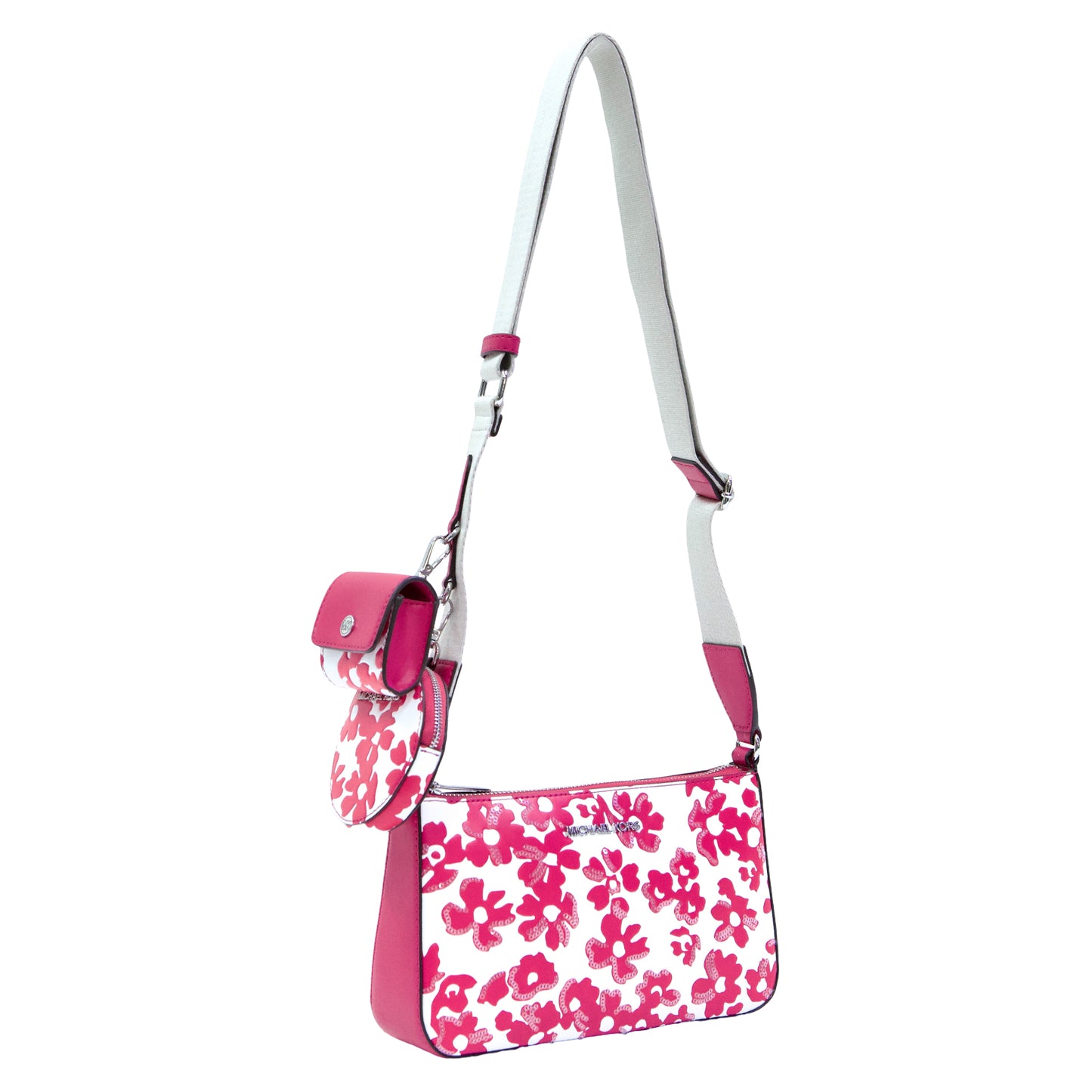 Jet Set Small Sequined Floral Print Crossbody Bag- Dragonfruit
