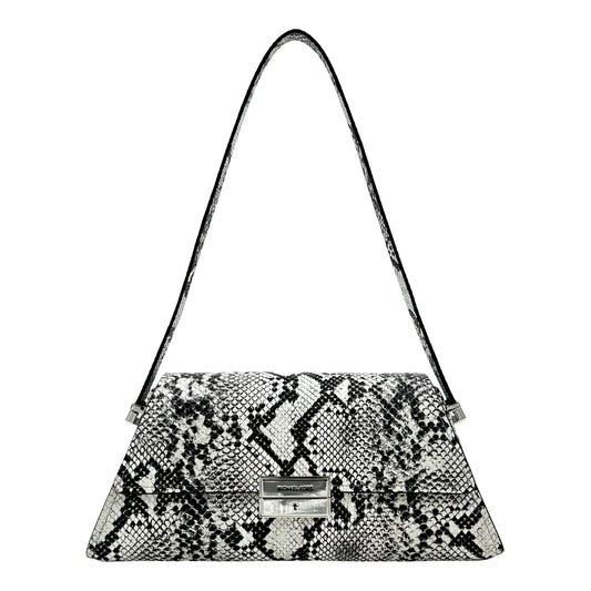 Michael Kors Ludlow Medium Snake Embossed Leather Shoulder Bag - Aluminum