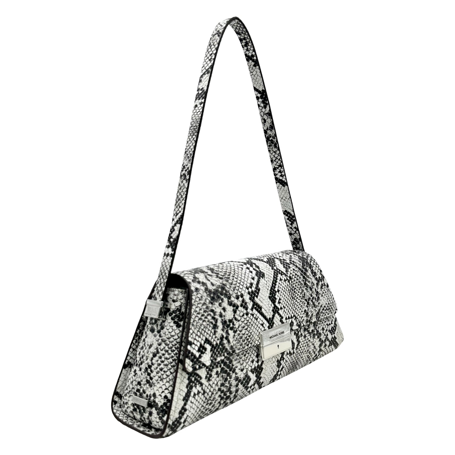 Michael Kors Ludlow Medium Snake Embossed Leather Shoulder Bag - Aluminum
