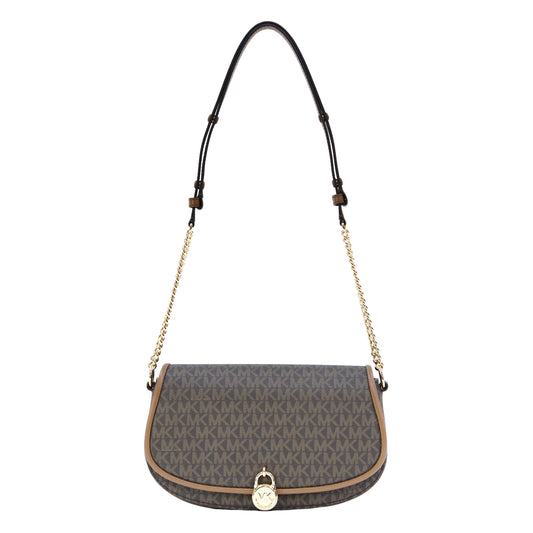 Michael Kors Mila Medium Signature Logo Messenger Bag- Brown