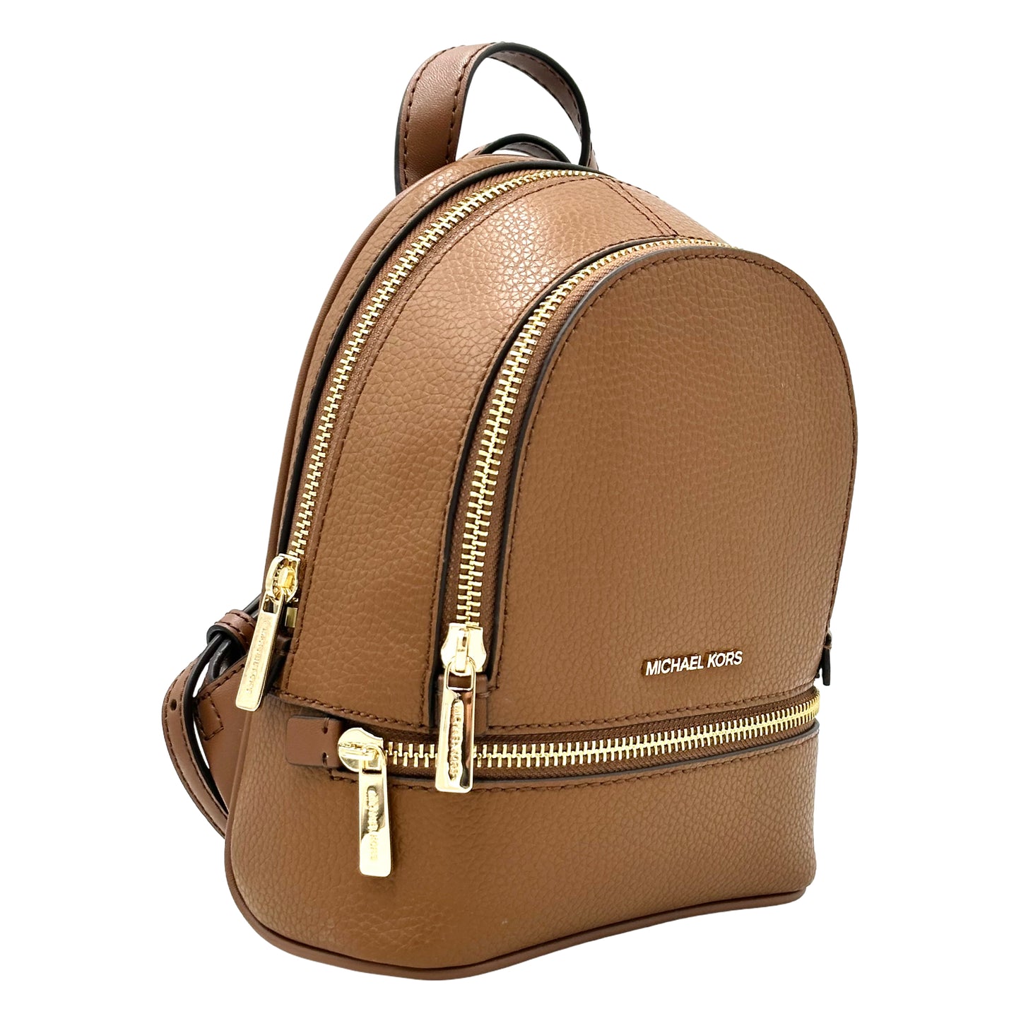 Michael Kors Rhea Extra-small Women Pebbled Leather Zip Pocket Backpack- Luggage