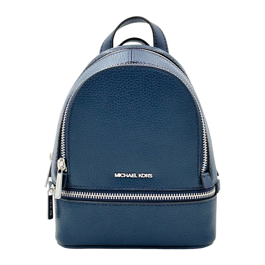 Michael Kors Rhea Extra-Small Pebbled Leather Backpack- Navy