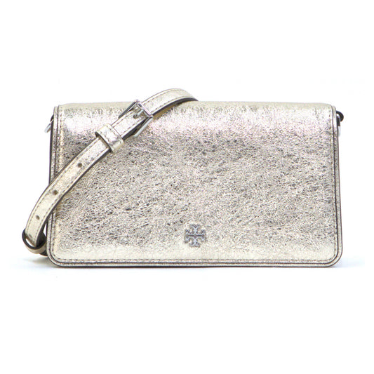 Tory Burch Emerson Metallic Leather Mini Crossbody - White Gold