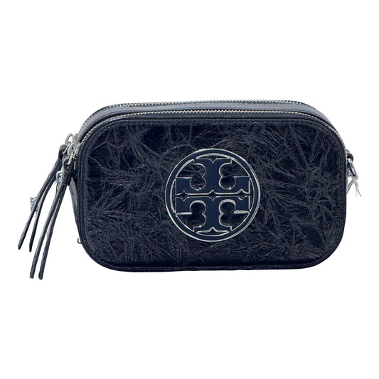 Tory Burch Mini Miller Crinkle Leather Crossbody Bag- Black