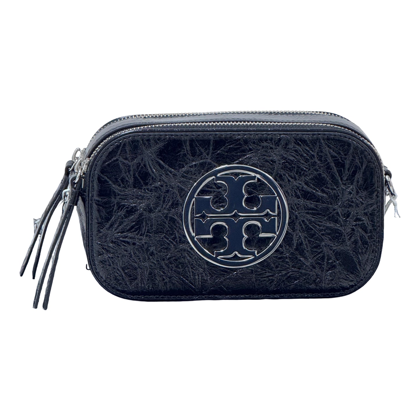 Tory Burch Mini Miller Crinkle Leather Crossbody Bag- Black