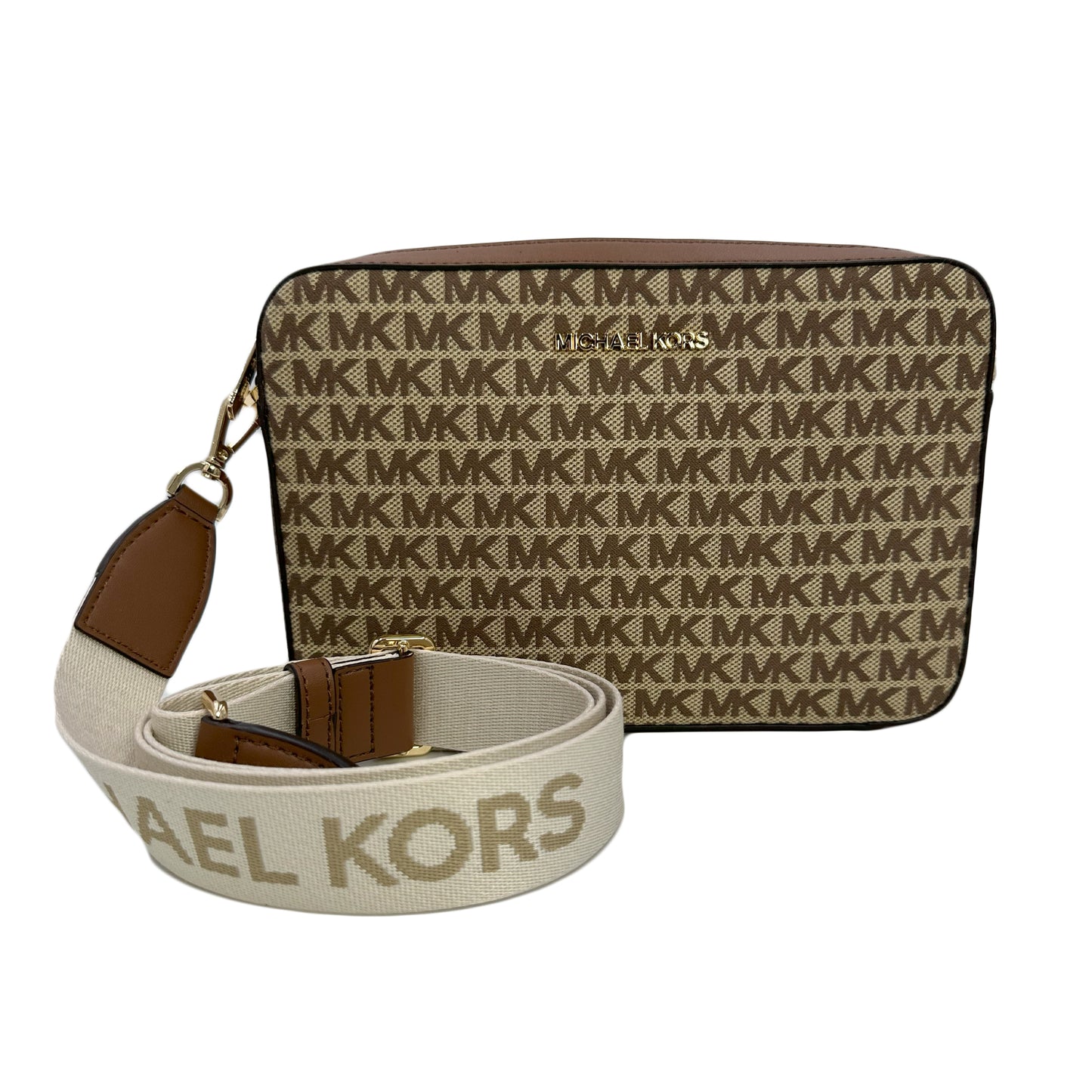 माइकल कोर्स जेट सेट लोगो ईस्ट वेस्ट क्रॉसबॉडी - बेज/एबोनी