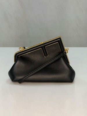 Fendi First Small Leather Clutch Bag Black
