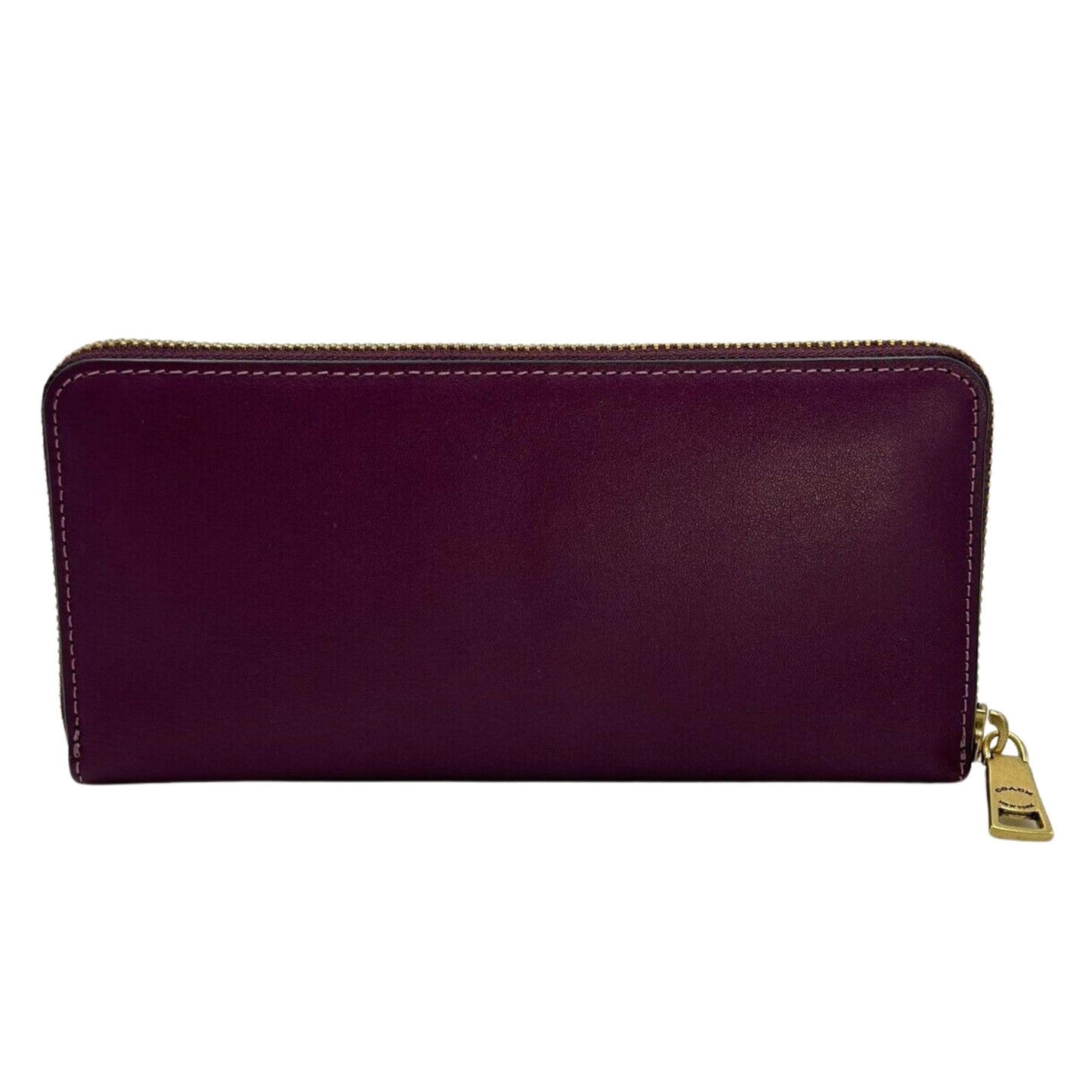 Coach Deep Berry Smooth Leather Accordion Zip Slim Wallet