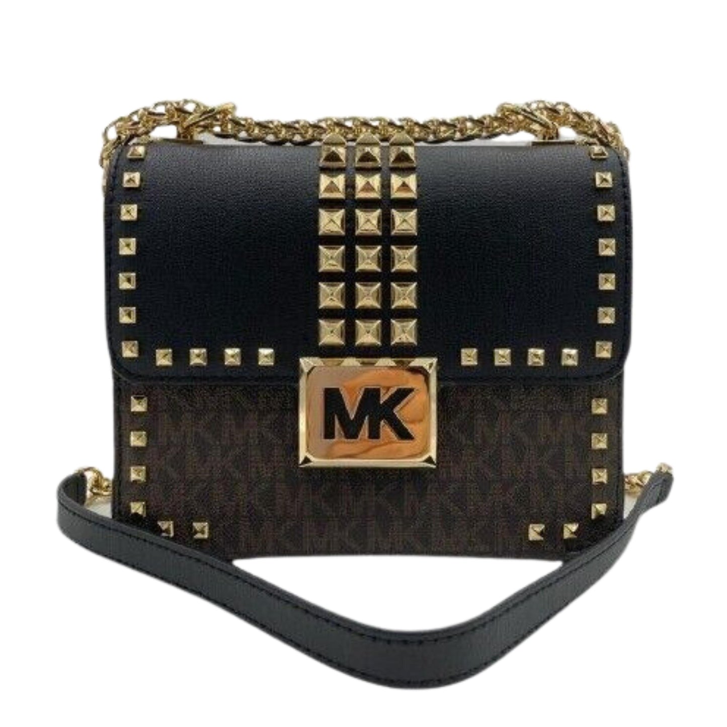 Michael Kors Sonia Brown Black Signature Small Square Crossbody Bag