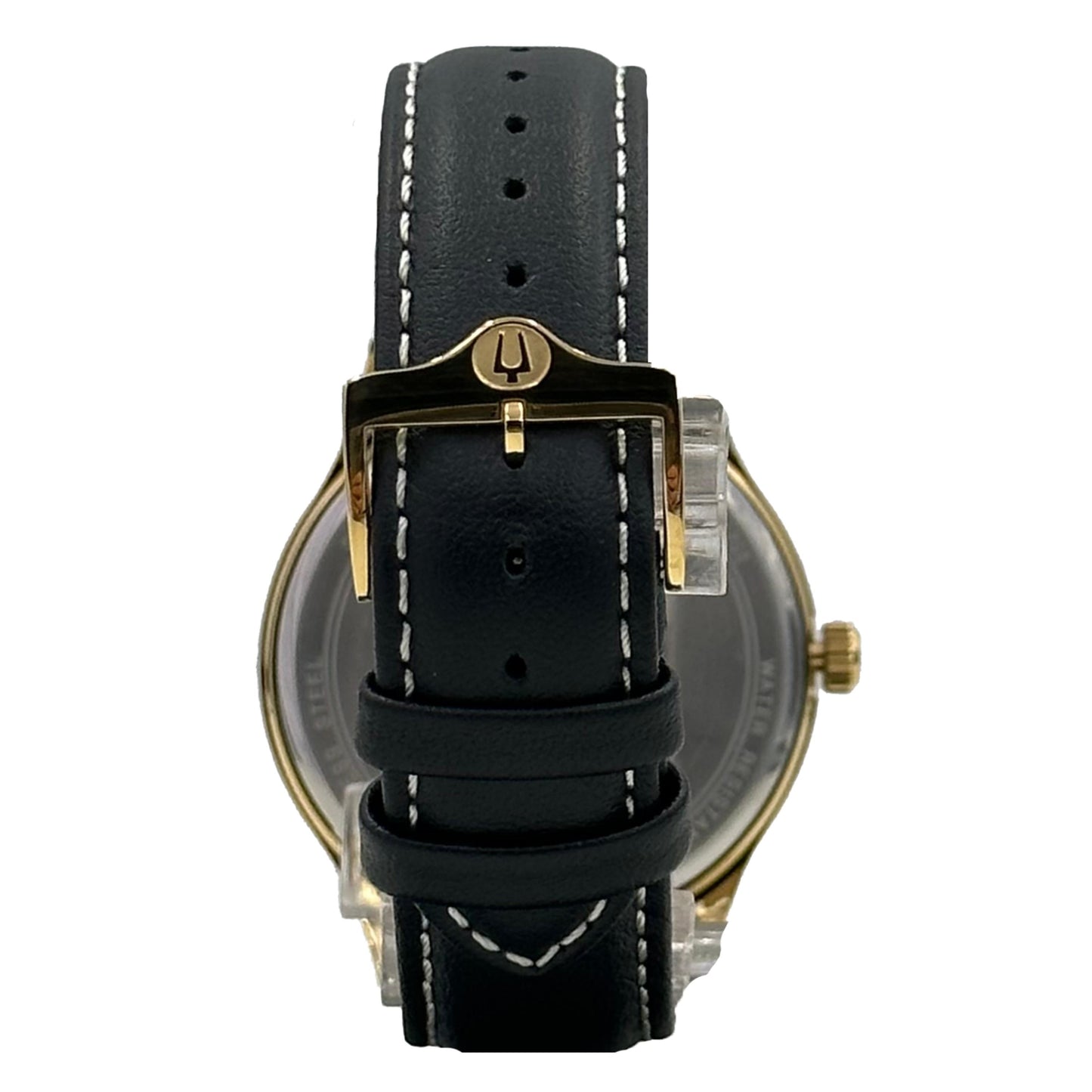 Bulova Men's Gold-Tone Case Black Leather Strap Watch - 971B181 0042429565128
