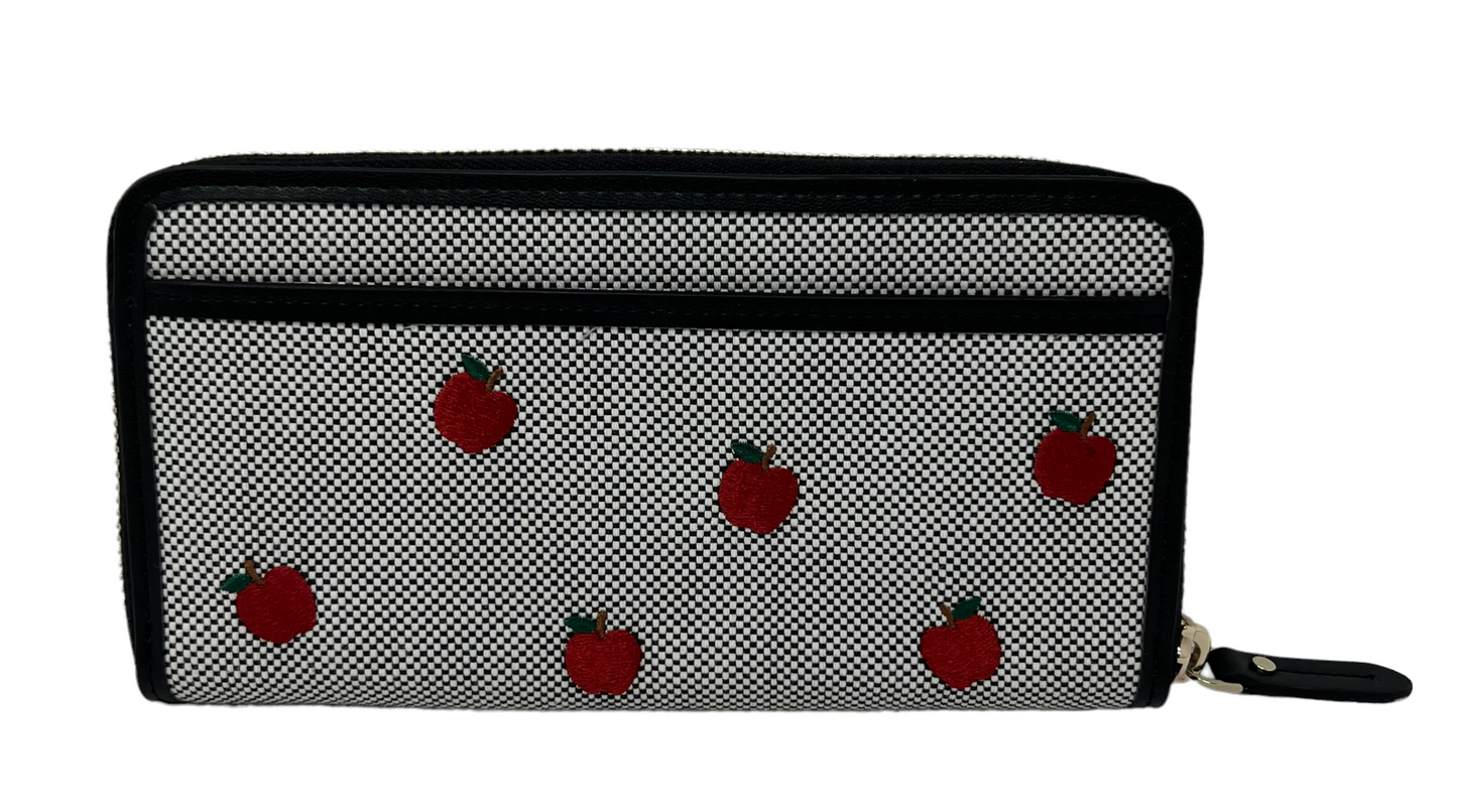 Kate Spade Ella Apple Toss Embroidered Large Continental Zip Wallet Black Multi