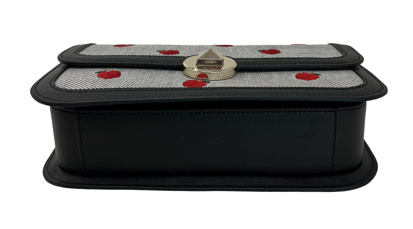 Kate Spade Audrey Orchard Toss Embroidered Apple Handle Flap Turnlock Bag Black