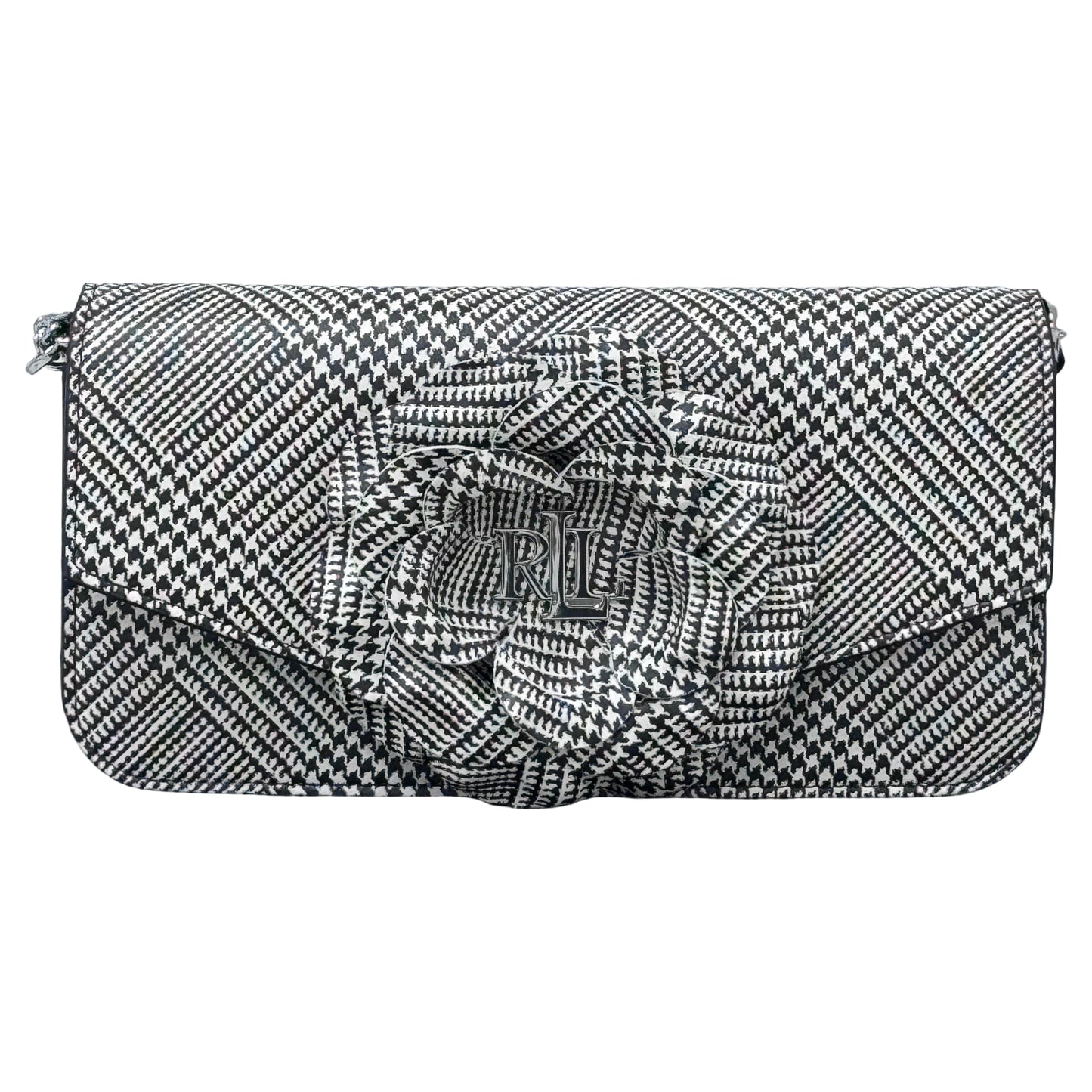 Ralph Lauren Glen Plaid Leather Sawyer Small Shoulder Crossbody Clutch- Silver