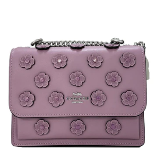 Coach Mini Klare Crossbody Bag with Floral Applique- Silver/ Lilac