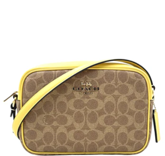 Coach Signature Jamie Camera Bag Crossbody Handbag- Tan Yellow