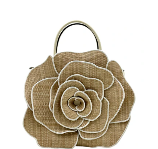 Kate Spade Flora 3D Rose Straw Crossbody - Natural