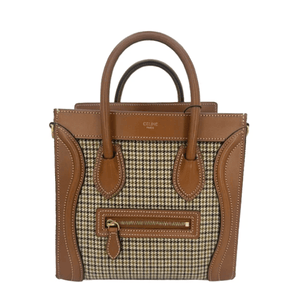 Celine Luggage Nano Tote Houndstooth Tweed & Tan Leather Top Handle Shoulder - PRELOVED - www.unoo.com