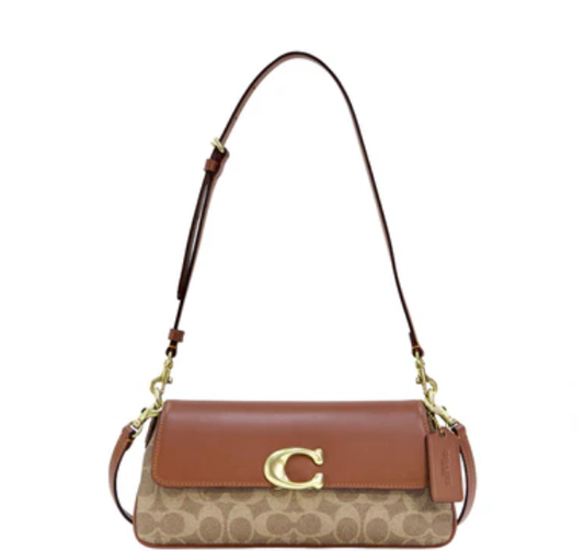 Coach Jet Shoulder Bag In Signature Canvas - Brass/Tan Caramel